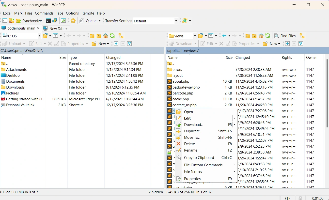 edit file winscp